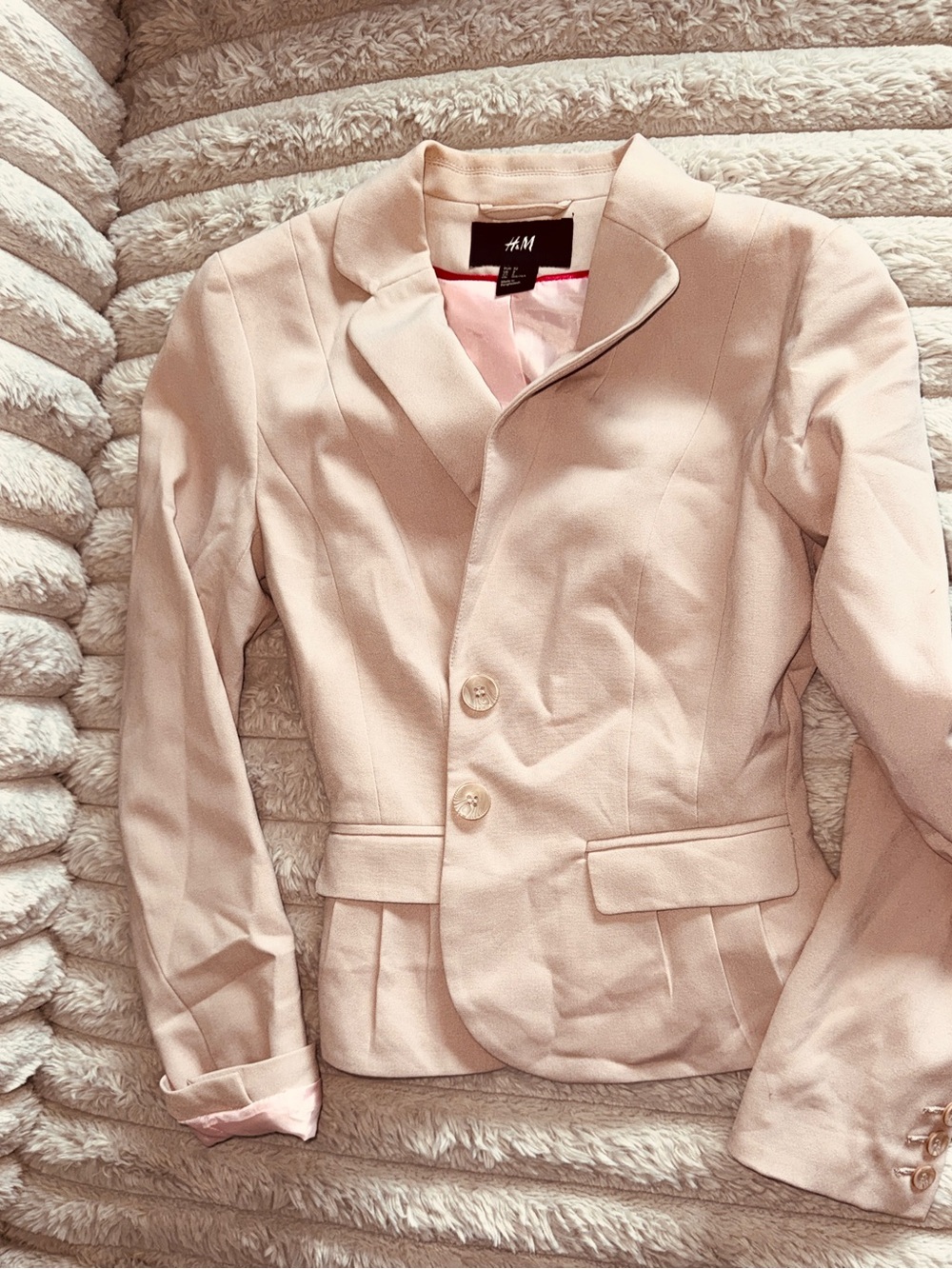 H&M Beige Blazer with Light Pink Lining and Red Trim